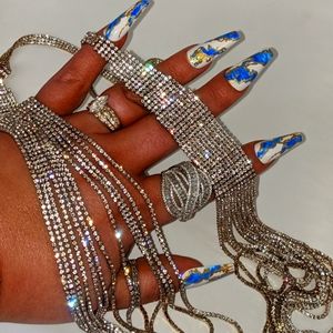 Sparkling Crystal Long Gold tone Necklace 60"